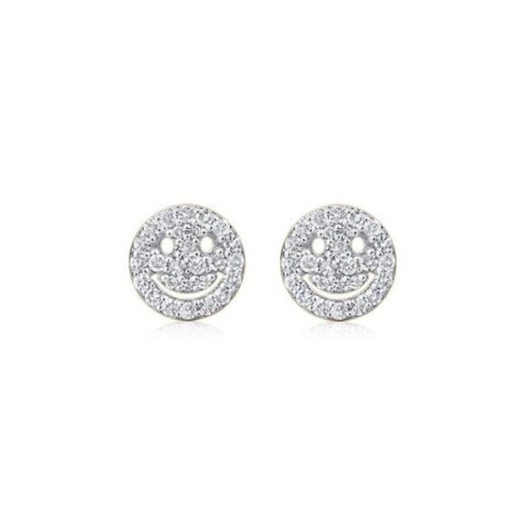 52 Diamond 14K (or 18k upon request) Yellow Gold Smiley Studs Earrings